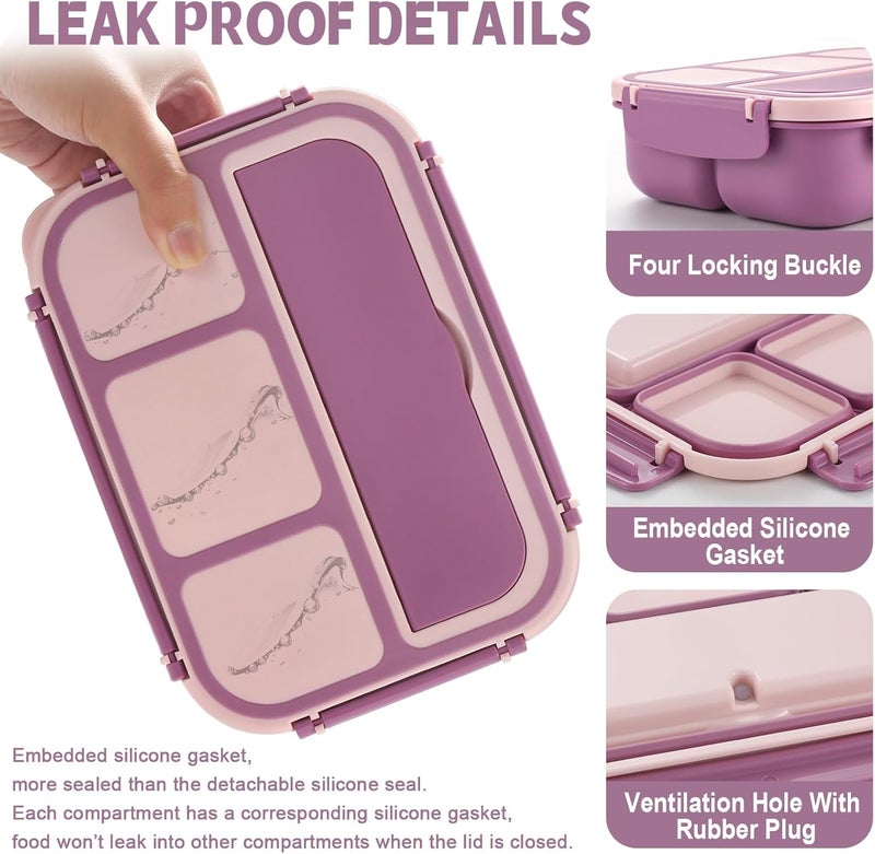 shell and turtle Bento Box Adult Lunch Box, Lunch Containers for Kids Girls Boys with 4 Compartments, Lunchable Food Container with Utensils, Sauce Jar, Muffin Liners, 40 Oz/5 Cup, Dark Purple - Image 4